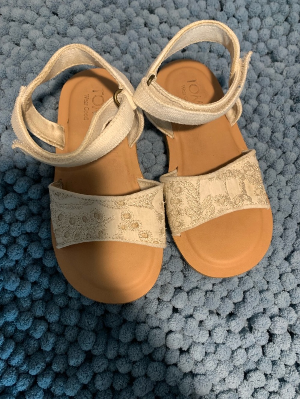 TOMS Kids Cream Embroidered Ankle-Strap Sandals